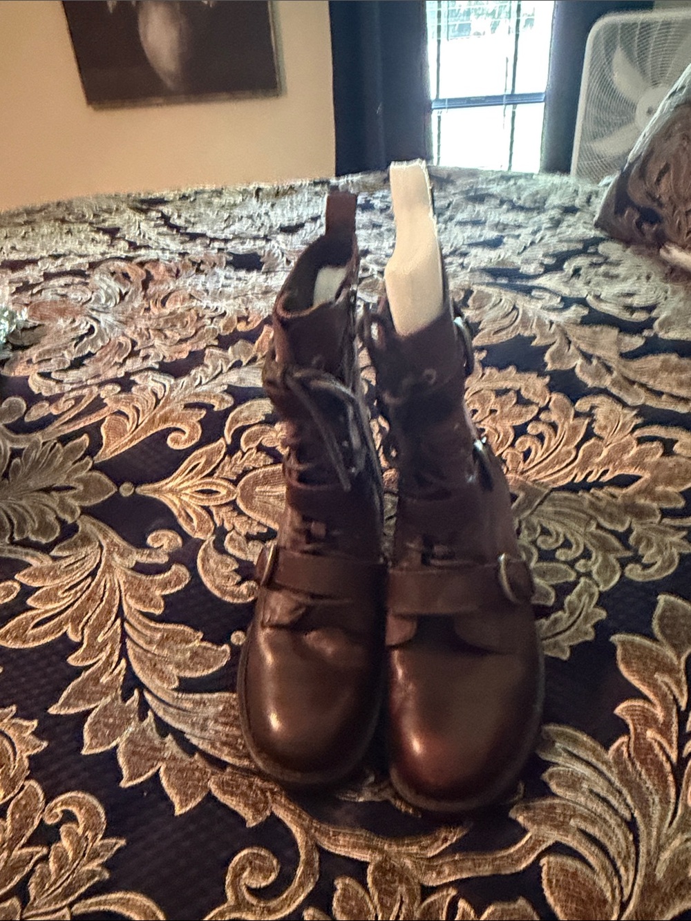 Born Women’s Brown Leather Moto Combat Boots Size 7.5 Buckle Lace Up NWOT